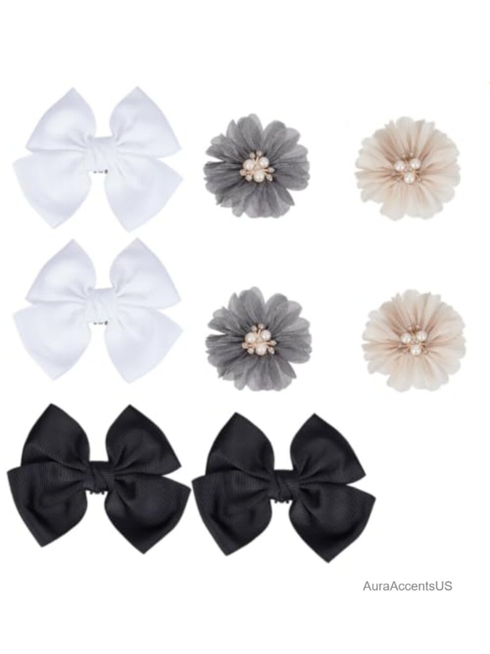 8Pc Polyester Bow Shoe Clips Pearl Rhinestone Flower Charms Wedding Party